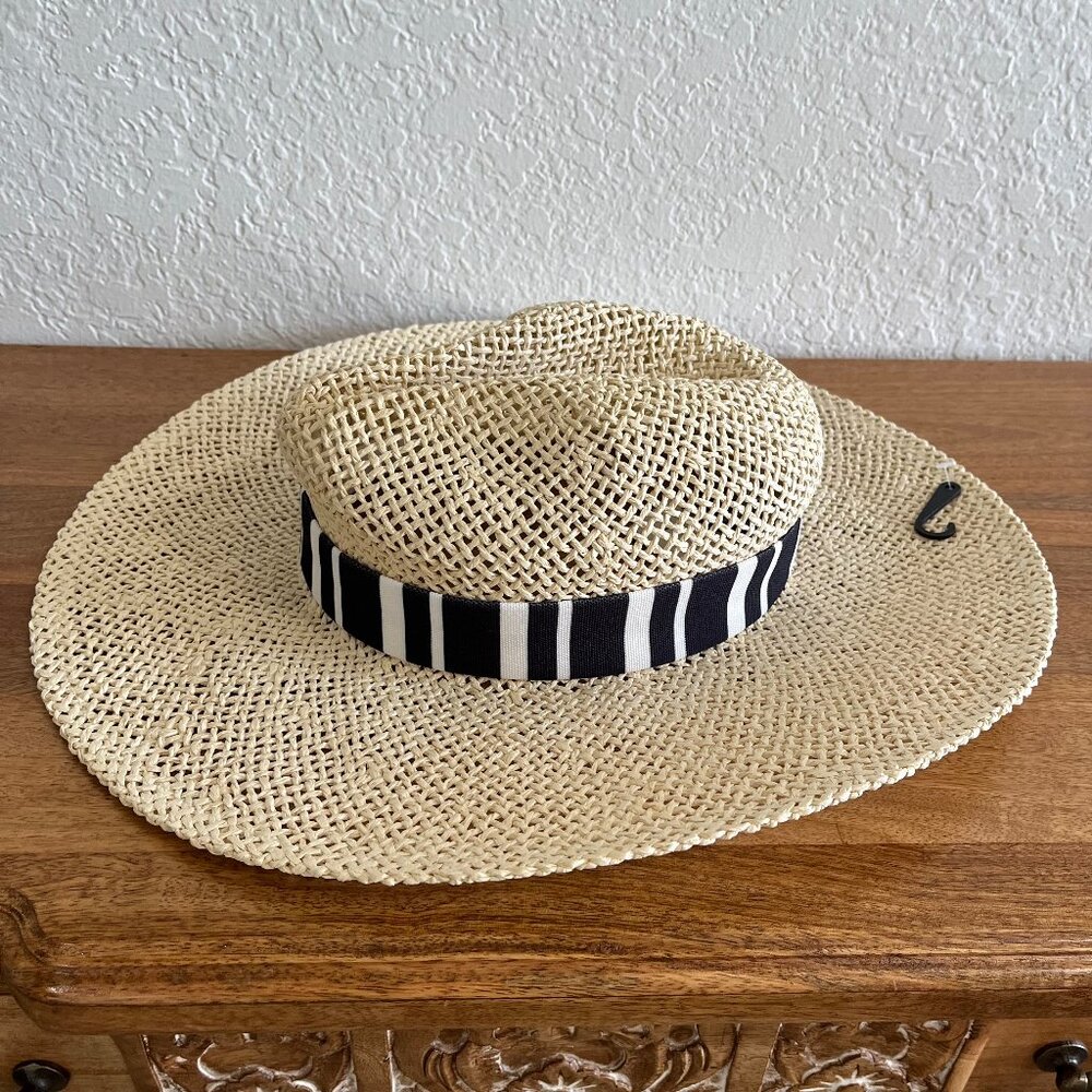 Ann Taylor LOFT Straw Structured Black White Fabric Band Hat S/M #767502 - Picture 3 of 10